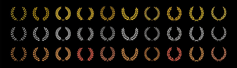 Gold silver bronze laurel wreath award set on black background © Виталий Опришко