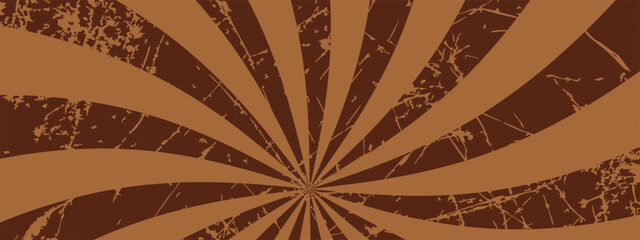 Chocolate swirl candy pattern with milk caramel texture and grunge spiral vector bg. Vintage starburst background adds sweet retro mood to design.