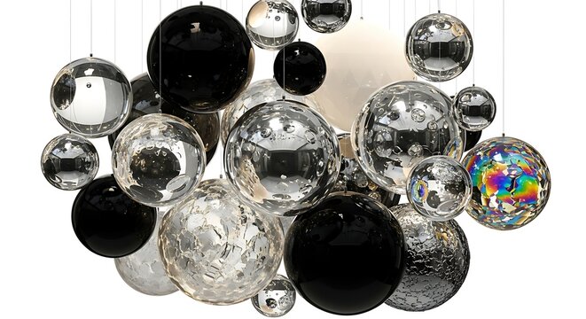 Hanging spheres reflective globes in varying sizes and colors - Powered by Adobe
