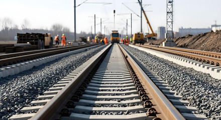Fototapeta premium Ground-level view of railway construction site.
