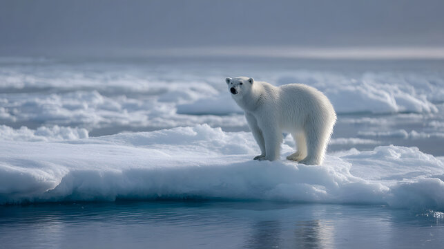 Polar Bear Standing on an Ice Floe in the Arctic