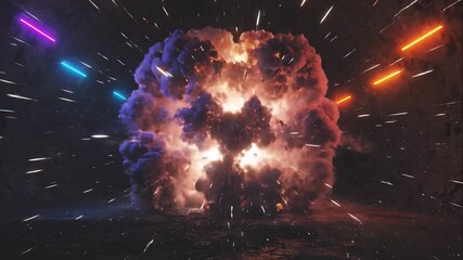 A colorful smoke and powder collision creating a powerful explosion. Dynamic CGI animation with neon lights and fiery particle effects. Abstract background for energy and versus concepts - Powered by Adobe