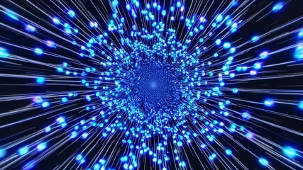 Vibrant blue lights create a dynamic radial pattern resembling a digital swirl with a sense of motion and depth - Powered by Adobe