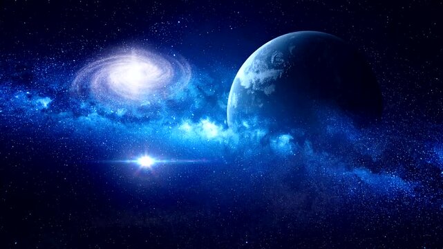 amazing night view on alien planet with stars falling