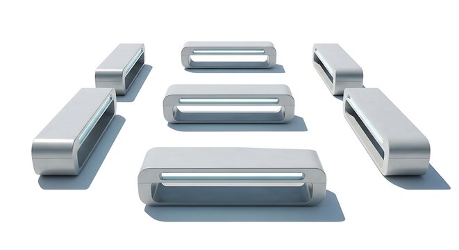 Modern benches arrayed on white background design concept