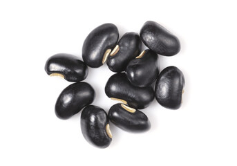 Close-up of black beans isolated on white background. Ideal for organic food, healthy eating, protein, and vegetarian diet concepts. High-resolution macro photo for cooking, nutrition, design.