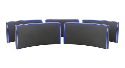 Modern curved screens arrayed on a white background