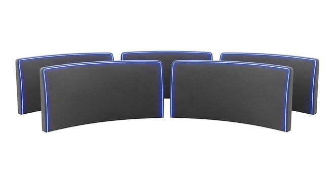 Modern curved screens arrayed on a white background