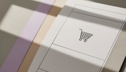 Minimalist checkout page design featuring a shopping cart icon on a clean gradient background
