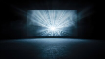 powerful cinema projector in an empty theater, its bright beam cutting through a hazy atmosphere and projecting a vibrant, abstract pattern onto a massive screen, cinematic, immersive. 