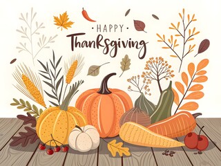 Minimalist Thanksgiving Banner Harvest Rustic Table Flat Design