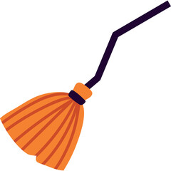 Orange Broom With Black Handle And Dark Blue Accents On A Transparent Background Halloween Decoration