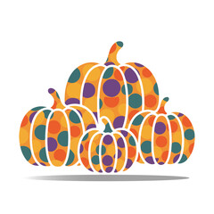 Stylized Polka Dot Pumpkins Vector. Modern Thanksgiving and Fall Festival Graphic.