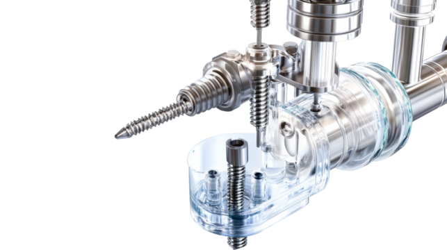 Mechanical assembly with metal screw and transparent cylinder