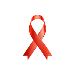 close up of aids awareness red ribbon on white background with clipping path