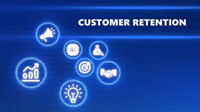 Digital Marketing Concepts Customer Retention Icons with Blue Futuristic Background strategy