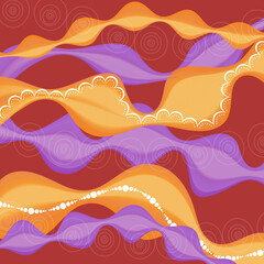 Abstract background with smoothly changed lines of yellow and lilac tones on a red background.