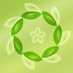 Gradient green shapes that resemble petals form a circle.