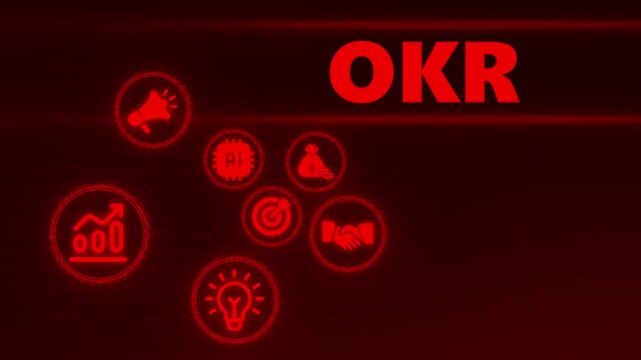  OKR Objectives key results. Business, new business concept ,tee icon attached around the map features the concept of network .