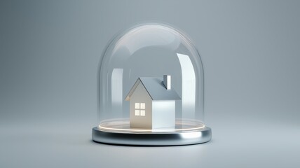 House under transparent dome on isolated grey background