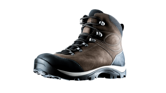 Brown leather hiking boot with rugged sole
