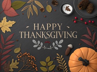Minimalist Thanksgiving Day Banner Autumn Leaves Flat Design