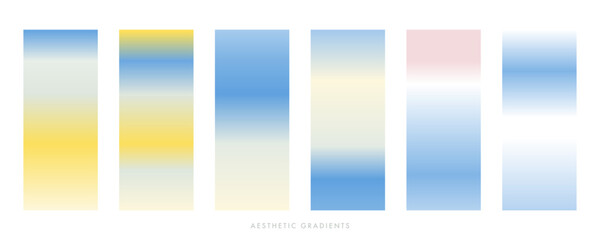 A set of abstract blue sky gradient backgrounds. Light blue, pale pink and yellow color gradation. vector. Pastel gradients of sky. Blurred light fuzz colorful bg. Vector soft vetical backdrop pack