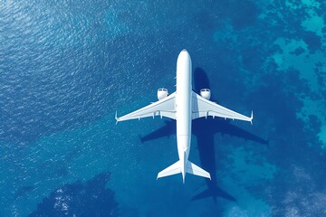 Naklejka premium Generative AI flight over tropical ocean waters.