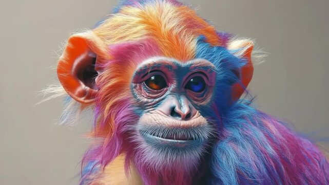 Color-changing monkey expressively displays vibrant hues based on emotions in a lively jungle environment