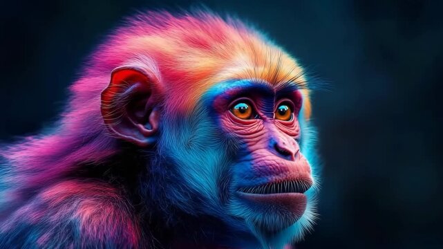 Color-changing monkey expressively displays vibrant hues based on emotions in a lively jungle environment