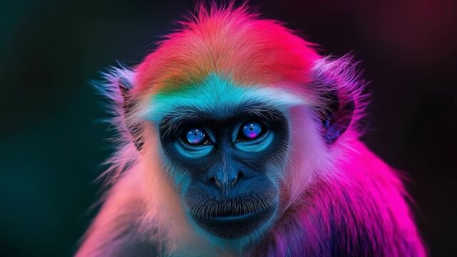 Color-changing monkey expressively displays vibrant hues based on emotions in a lively jungle environment