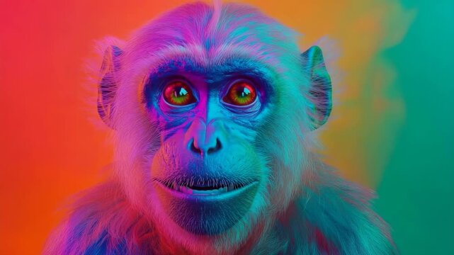 Color-changing monkey expressively displays vibrant hues based on emotions in a lively jungle environment