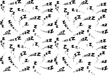 Fototapeta premium Seamless pattern of black “Zzz” sleep symbols on a white background, representing rest, dreaming, and relaxation. Perfect for pajamas, bedding, and cute designs. 