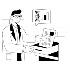 Scientist reviewing charts and recorded results of chemical experiments. PNG File On Transparent Background
