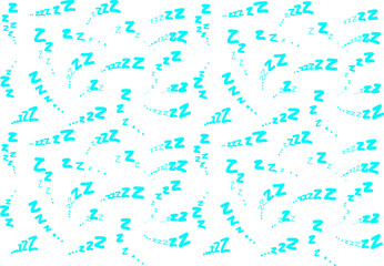 Seamless blue “Zzz” sleep pattern on a white background, symbolizing rest and dreaming. Perfect for pajamas, bedding, nursery decor, and cute relaxing designs.
