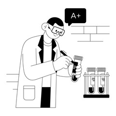 Researcher carefully pouring liquid sample into beaker or flask. PNG File On Transparent Background
