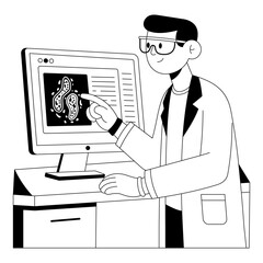 Doctor using computer systems for analyzing patient data and reports. PNG File On Transparent Background
