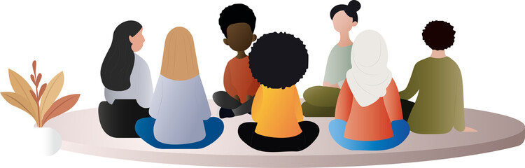 Diverse people sitting in circle discussing support issues