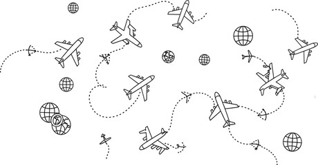 Obraz premium Seamless Pattern of Dotted Airplane Travel Routes Vector Background