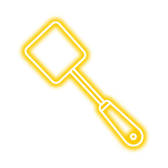Neon yellow outline of a spatula, kitchen utensil, with a square head and handle, isolated on a white background.