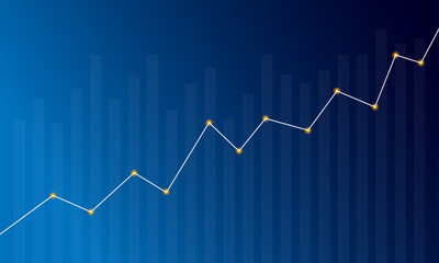 Bar Chart and White Graph Line with Glowing Points on Blue Gradient Background Showing Business Growth