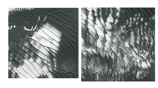 Subtle digital scan lines on a dark, abstract background with green accents