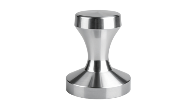 Stainless steel barista tamper isolated on solid white background Png form.
