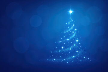 Christmas lights shine on a sparkling blue background, creating a festive atmosphere with a stunning tree design