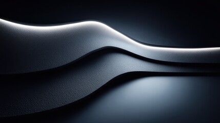 Futuristic metallic black background with silver-blue lighting and soft reflections, layered abstract depth and clean copy space for luxury product or tech design.