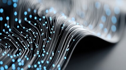 Tech-inspired black friday background with sleek metallic dark surface, abstract geometric shapes, and glowing digital circuit lines in blue and silver tones, futuristic sale banner design