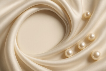 Elegant display of pearls on soft satin fabric in neutral tones highlights timeless beauty