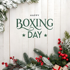Happy Boxing Day 26 December celebration graphic, Gold and white gift box with heart balloons, Festive holiday greeting social media post, Luxury post-Christmas sale design, December 26 shopping event