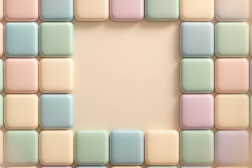 Colorful pastel tiles arranged in a square frame with a blank center ready for artwork or decoration