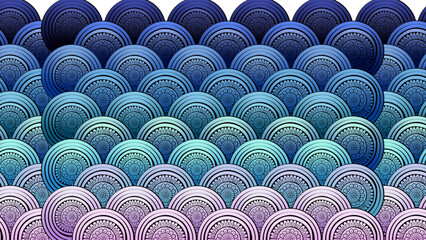 Abstract seamless blue pattern with geometric circles and waves for textile design or wallpaper art vector illustration